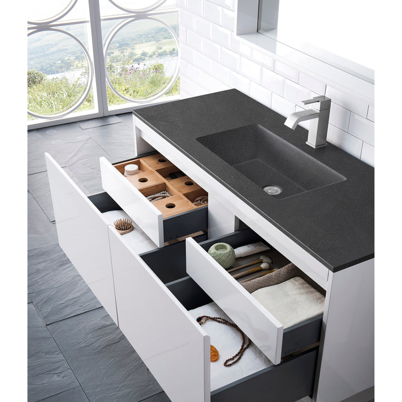 James Martin Milan 47.3" Single Vanity Cabinet Glossy White with Charcoal Black Composite Top 801V47.3GWCHB