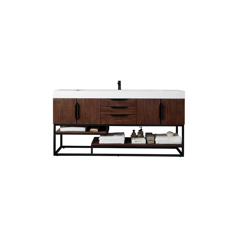 James Martin Columbia 72" Single Vanity Coffee Oak Matte Black with Glossy White Composite Top 388-V72S-CFO-MB-GW