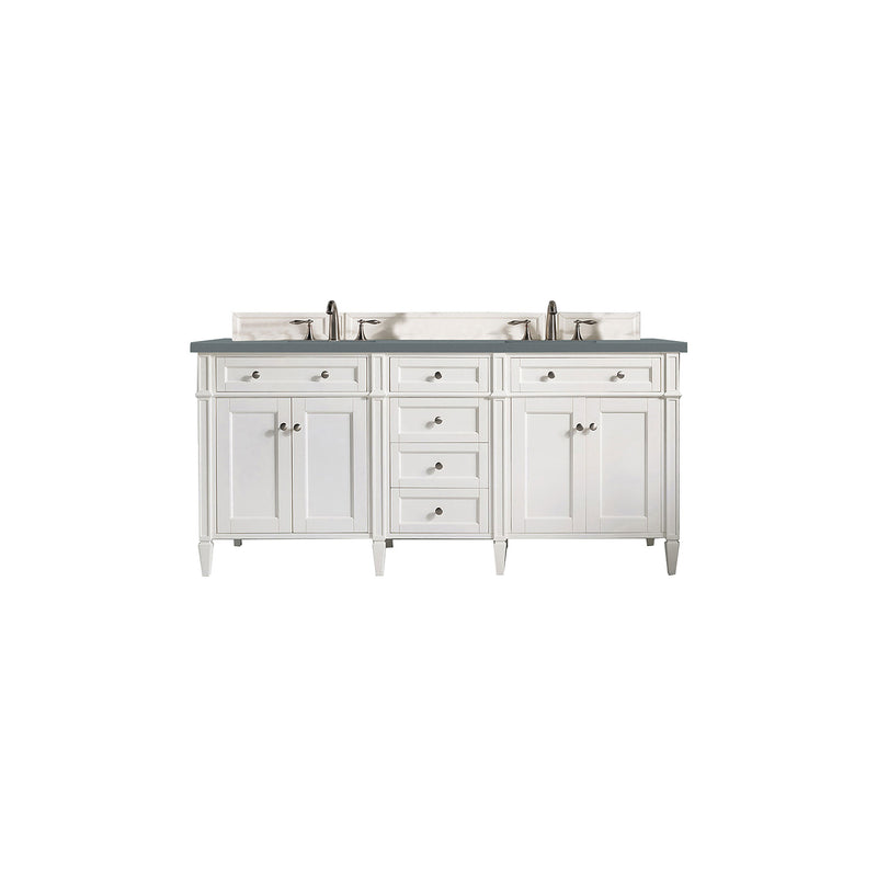 James Martin Brittany 72" Bright White Double Vanity with 3 cm Cala Blue Quartz Top 650-V72-BW-3CBL