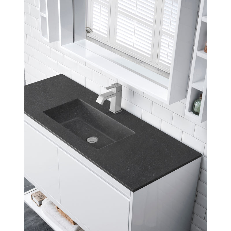 James Martin Milan 47.3" Single Vanity Cabinet Glossy White Brushed Nickel with Charcoal Black Composite Top 801V47.3GWBNKCHB