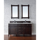 James Martin Brittany 60" Burnished Mahogany Double Vanity with 3 cm Eternal Serena Quartz Top 650-V60D-BNM-3ESR