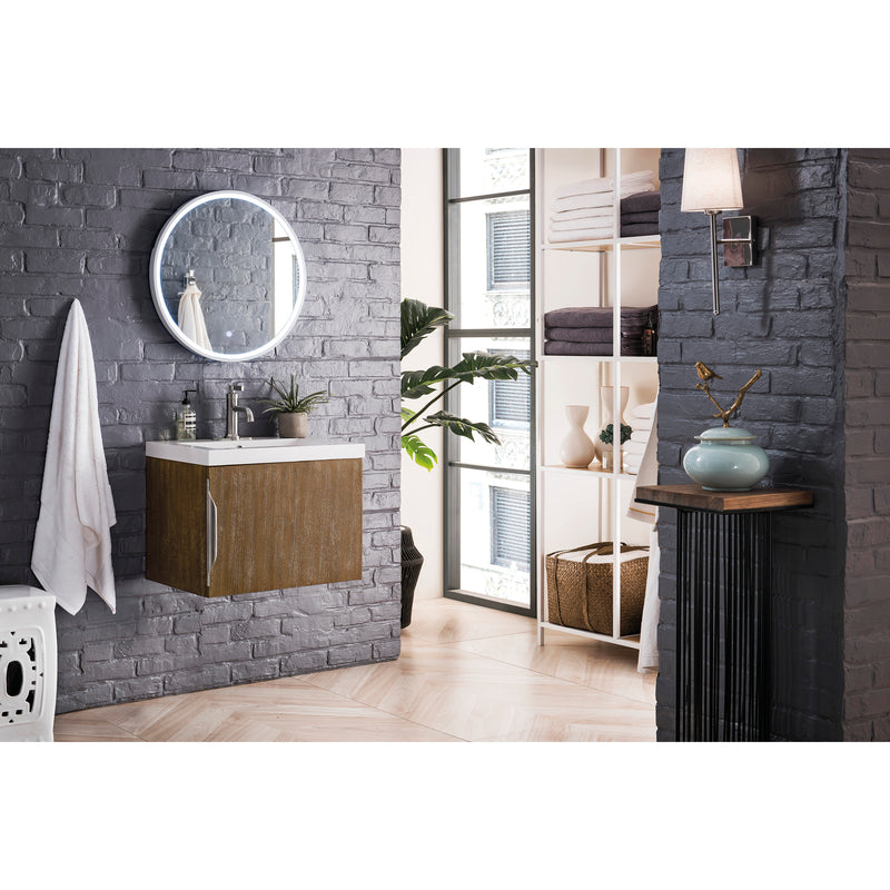 James Martin Columbia 24" Single Vanity Cabinet Latte Oak with White Glossy Resin Countertop 388-V24-LTO-WG