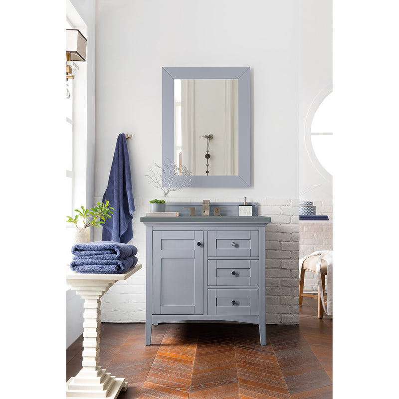 James Martin Palisades 36" Single Vanity Silver Gray with 3 cm Cala Blue Quartz Top 527-V36-SL-3CBL