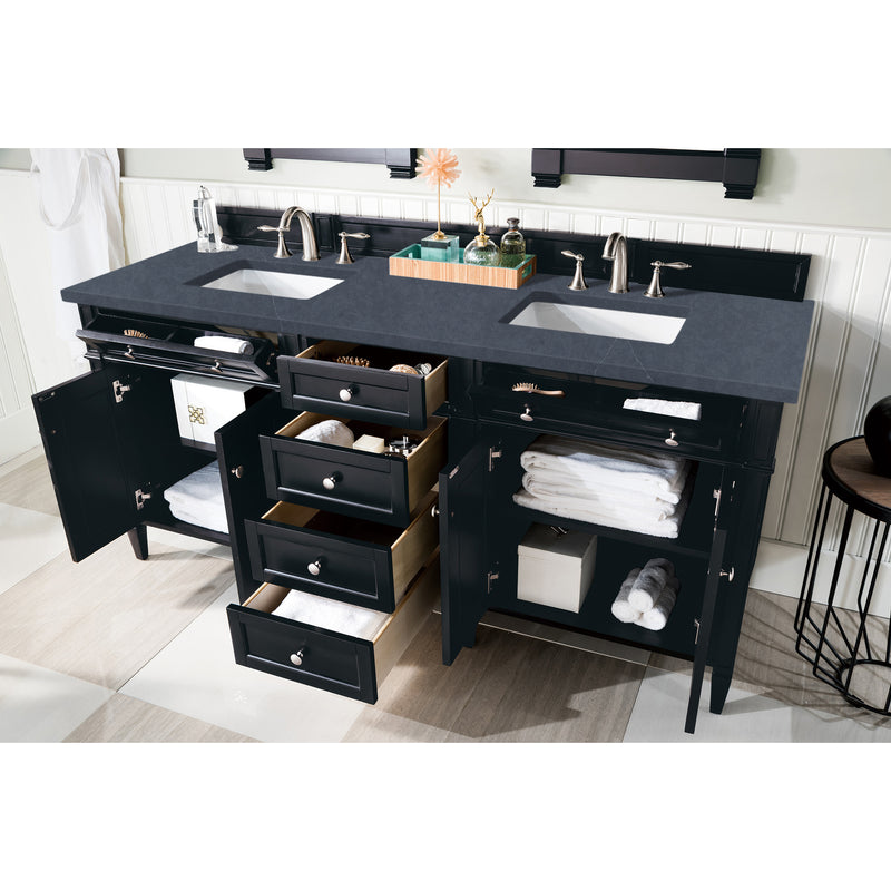 James Martin Brittany 72" Black Onyx Double Vanity with 3 cm Charcoal Soapstone Quartz Top 650-V72-BKO-3CSP