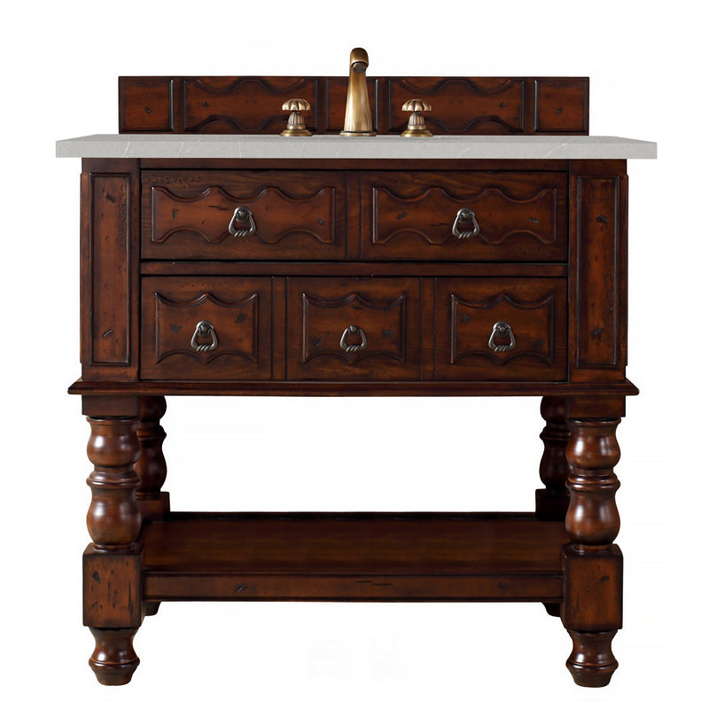 James Martin Castilian 36" Single Vanity Cabinet Aged Cognac with 3 cm Eternal Serena Quartz Top 160-V36-ACG-3ESR