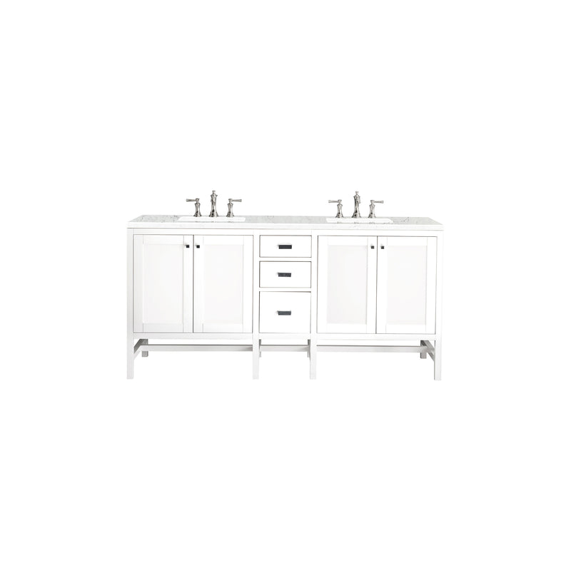 James Martin Addison 72" Double Vanity Cabinet Glossy White with 3 cm Eternal Jasmine Pearl Quartz Top E444-V72-GW-3EJP