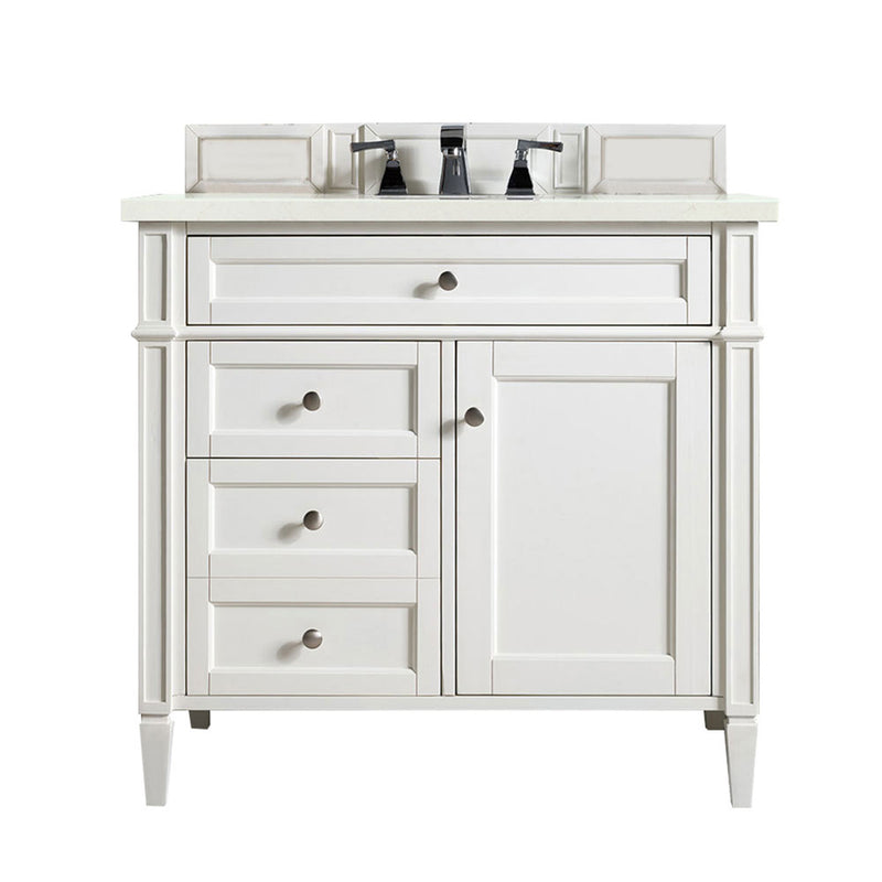 James Martin Brittany 36" Bright White Single Vanity with 3 cm Eternal Marfil Quartz Top 650-V36-BW-3EMR