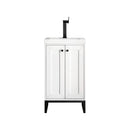 James Martin Chianti 20" Single Vanity Cabinet Glossy White Matte Black with White Glossy Resin Countertop E303-V20-GW-MBK-WG