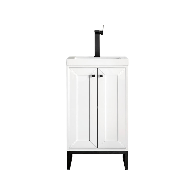 James Martin Chianti 20" Single Vanity Cabinet Glossy White Matte Black with White Glossy Resin Countertop E303-V20-GW-MBK-WG