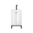 James Martin Chianti 20" Single Vanity Cabinet Glossy White Matte Black with White Glossy Composite Countertop E303V20GWMBKWG