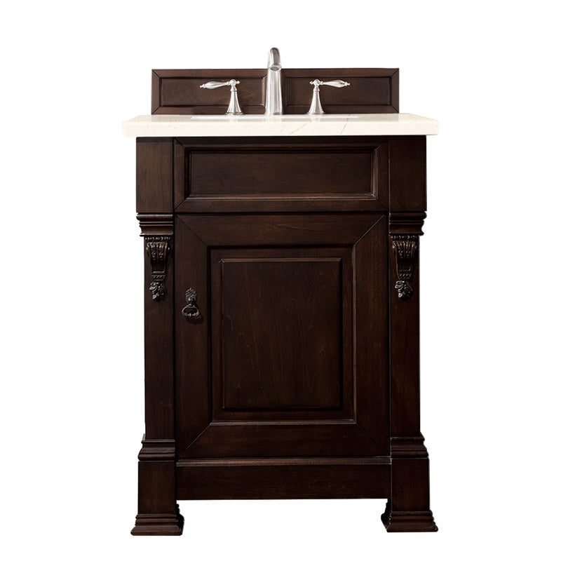 James Martin Brookfield 26" Burnished Mahogany Single Vanity with 3 cm Eternal Marfil Quartz Top 147-114-V26-BNM-3EMR