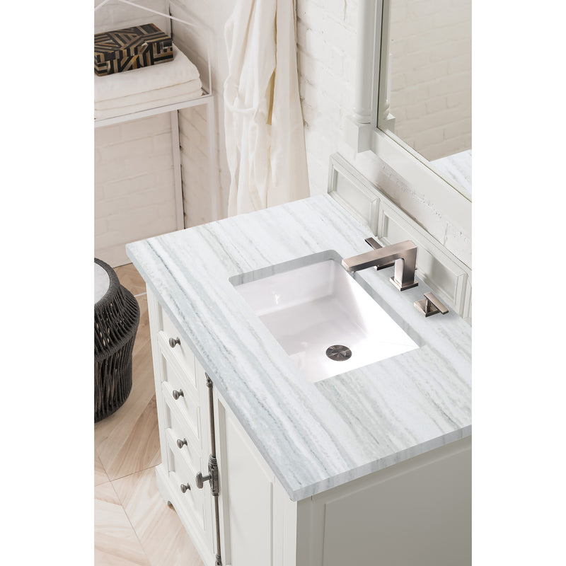 James Martin Providence 36" Bright White Single Vanity with 3 cm Arctic Fall Solid Surface Top 238-105-V36-BW-3AF