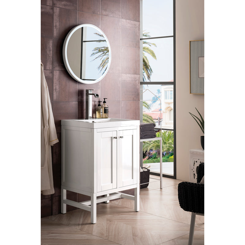 James Martin Addison 24" Single Vanity Cabinet with Doors Glossy White with White Glossy Resin Countertop E445-V24-GW-WG