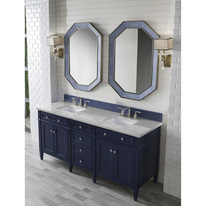 James Martin Brittany 72" Victory Blue Double Vanity with 3 cm Eternal Serena Quartz Top 650-V72-VBL-3ESR