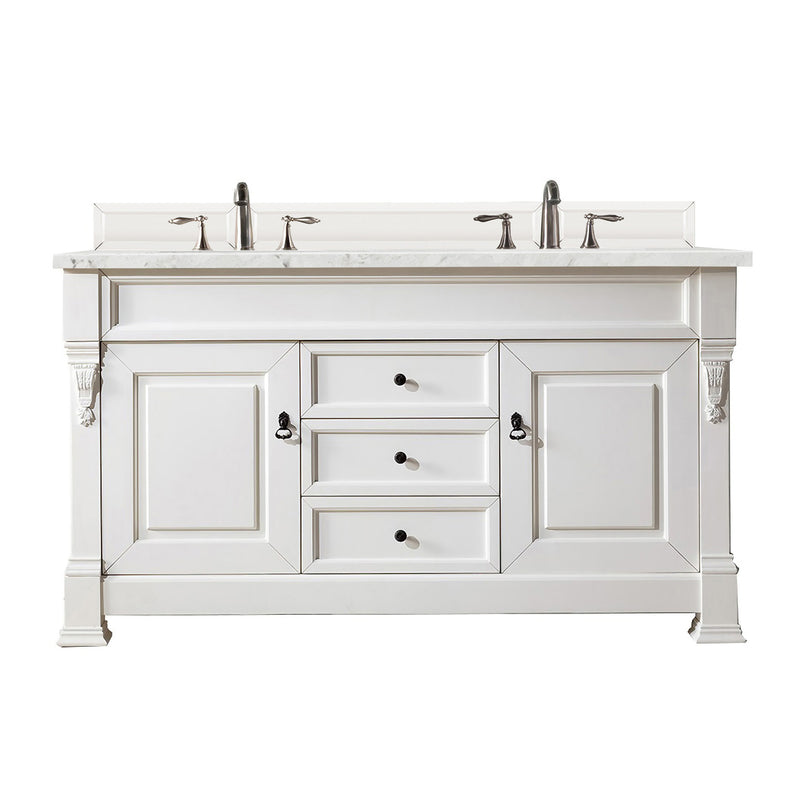 James Martin Brookfield 60" Bright White Double Vanity with 3 cm Eternal Jasmine Pearl Quartz Top 147-V60D-BW-3EJP