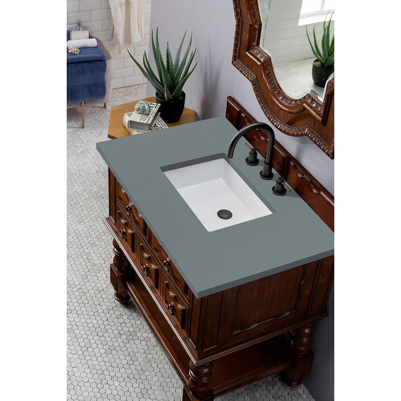 James Martin Castilian 36" Single Vanity Cabinet Aged Cognac with 3 cm Cala Blue Quartz Top 160-V36-ACG-3CBL