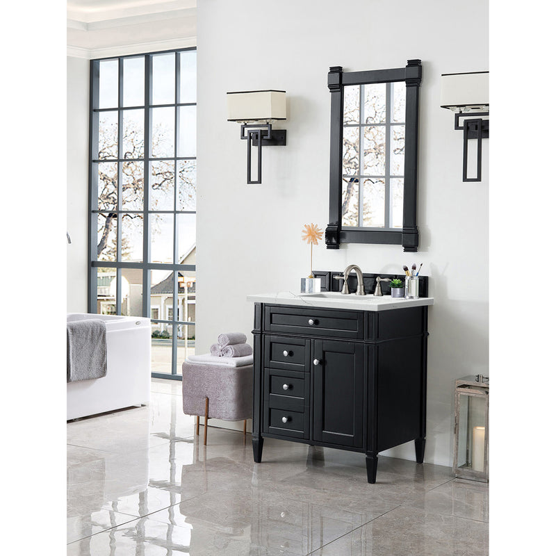 James Martin Brittany 30" Single Vanity Black Onyx with 3 cm Ethereal Noctis Quartz Top 650-V30-BKO-3ENC