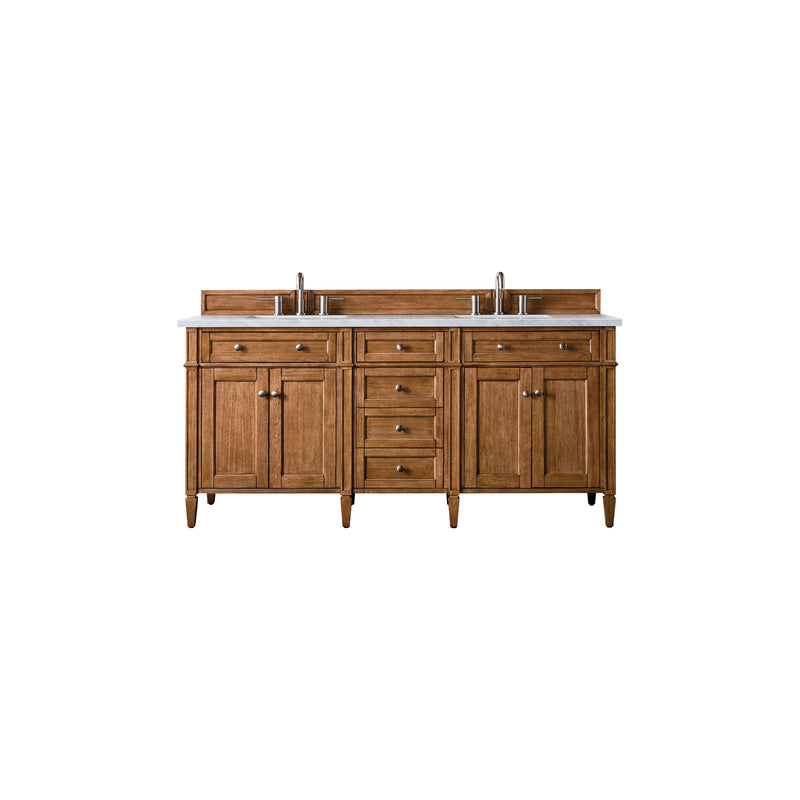 James Martin Brittany 72" Saddle Brown Double Vanity with 3 cm Carrara Marble Top 650-V72-SBR-3CAR