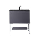 James Martin Milan 31.5" Single Vanity Cabinet Modern Grey Glossy Glossy White with Charcoal Black Composite Top 801V31.5MGGGWCHB