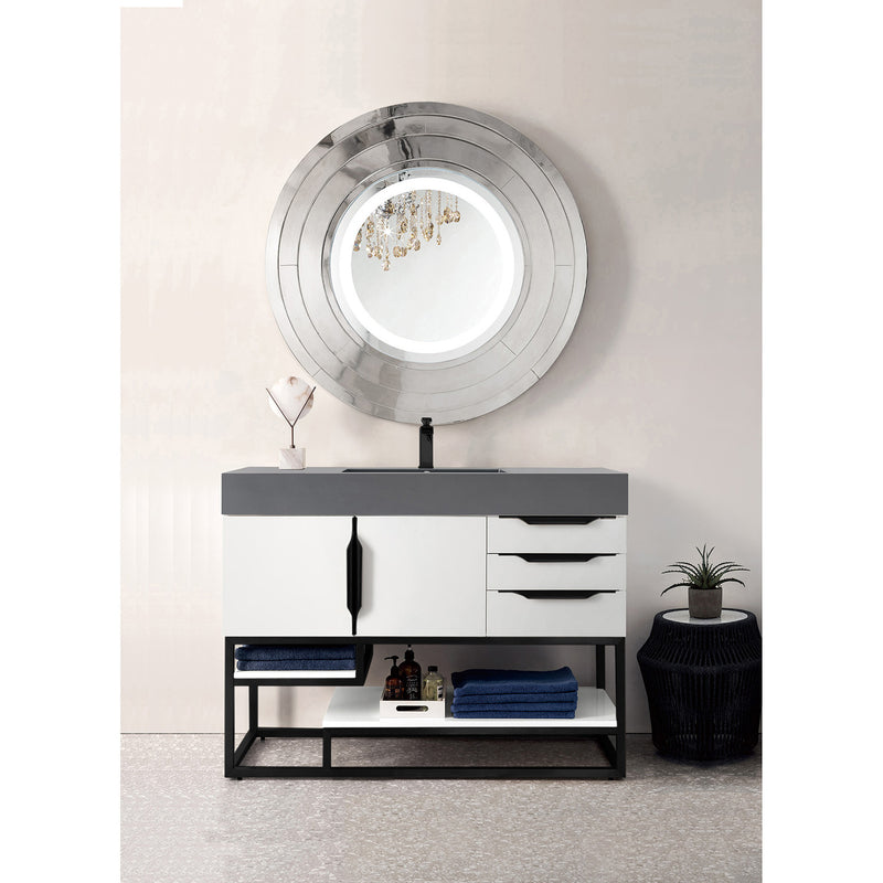 James Martin Columbia 48" Single Vanity Glossy White Matte Black with Dusk Gray Glossy Composite Top 388-V48-GW-MB-DGG