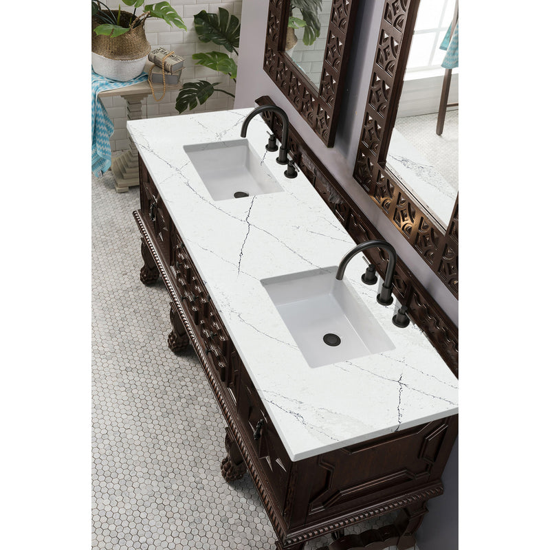 James Martin Balmoral 72" Double Vanity Cabinet Antique Walnut with 3 cm Ethereal Noctis Quartz Top 150-V72-ANW-3ENC