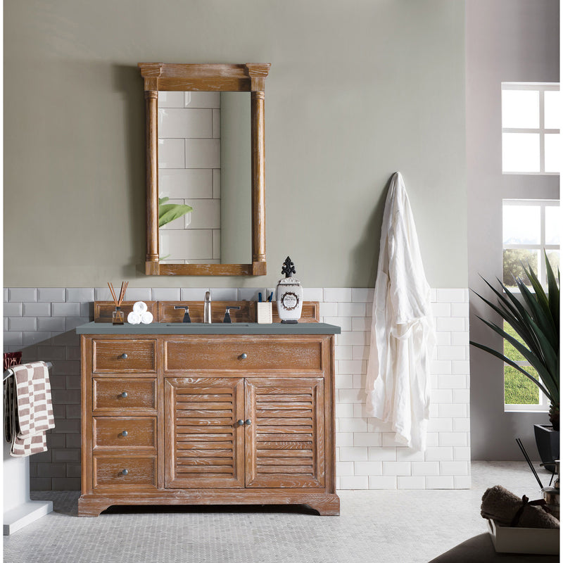 James Martin Savannah 48" Single Vanity Cabinet Driftwood with 3 cm Cala Blue Quartz Top 238-104-5211-3CBL