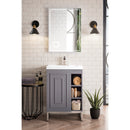 James Martin Alicante' 24" Single Vanity Cabinet Gray Smoke Brushed Nickel with White Glossy Resin Countertop E110-V24-GSM-BNK-WG