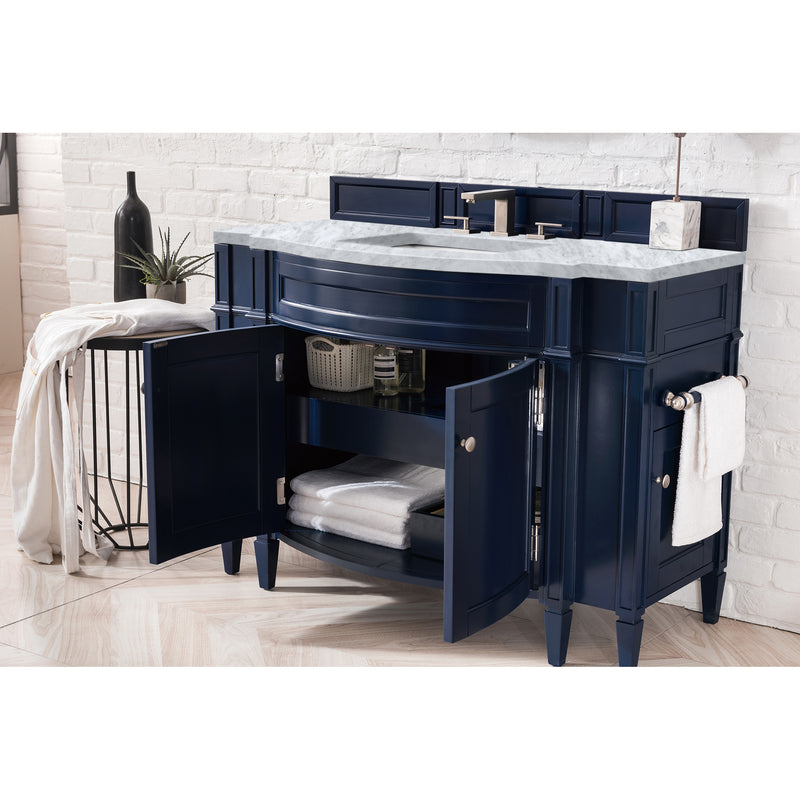 James Martin Brittany 46" Single Vanity Victory Blue with 3 cm Carrara Marble Top 650-V46R-VBL-CAR