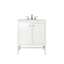 James Martin Addison 30" Single Vanity Cabinet with Doors Glossy White with 3 cm Eternal Jasmine Pearl Quartz Top E445-V30-GW-3EJP