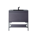 James Martin Milan 35.4" Single Vanity Cabinet Modern Grey Glossy Matte Black with Charcoal Black Composite Top 801V35.4MGGMBKCHB