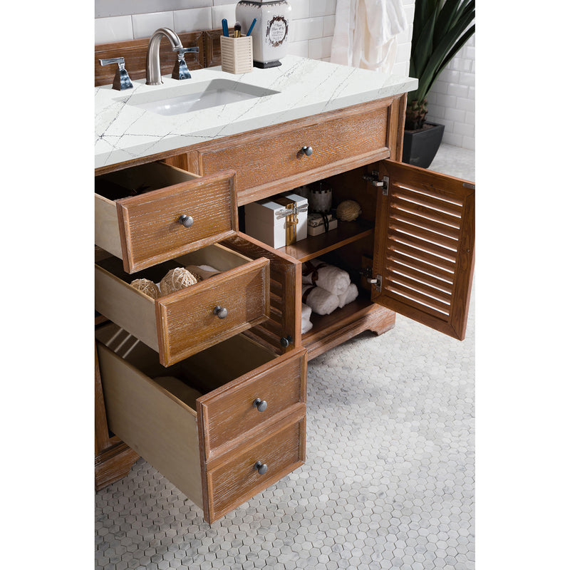 James Martin Savannah 48" Single Vanity Cabinet Driftwood with 3 cm Ethereal Noctis Quartz Top 238-104-5211-3ENC