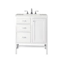 James Martin Addison 30" Single Vanity Cabinet Glossy White with 3 cm Eternal Serena Top E444-V30-GW-3ESR