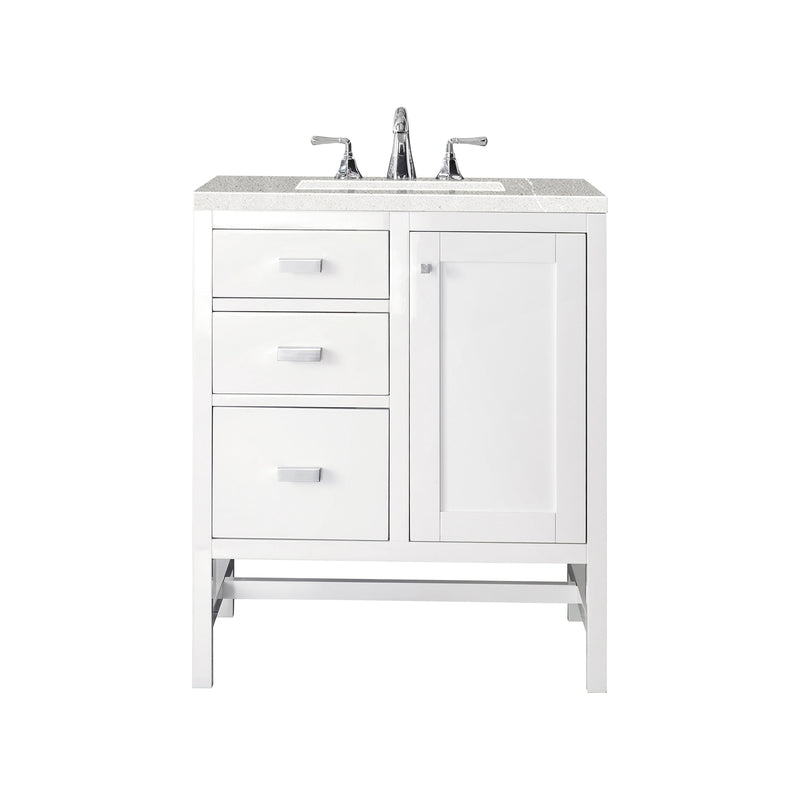 James Martin Addison 30" Single Vanity Cabinet Glossy White with 3 cm Eternal Serena Top E444-V30-GW-3ESR