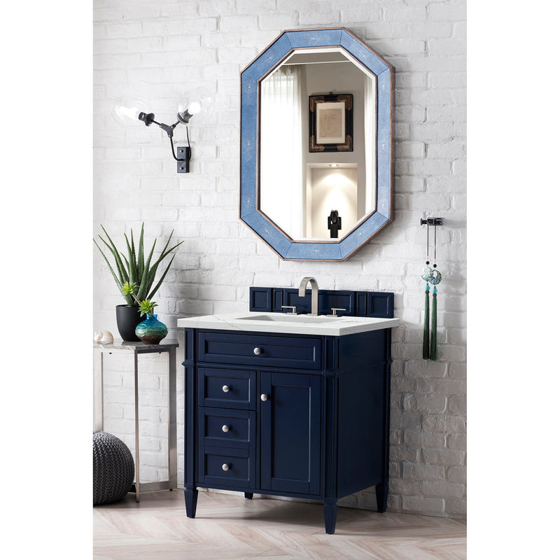 James Martin Brittany 30" Single Vanity Victory Blue with 3 cm Ethereal Noctis Quartz Top 650-V30-VBL-3ENC