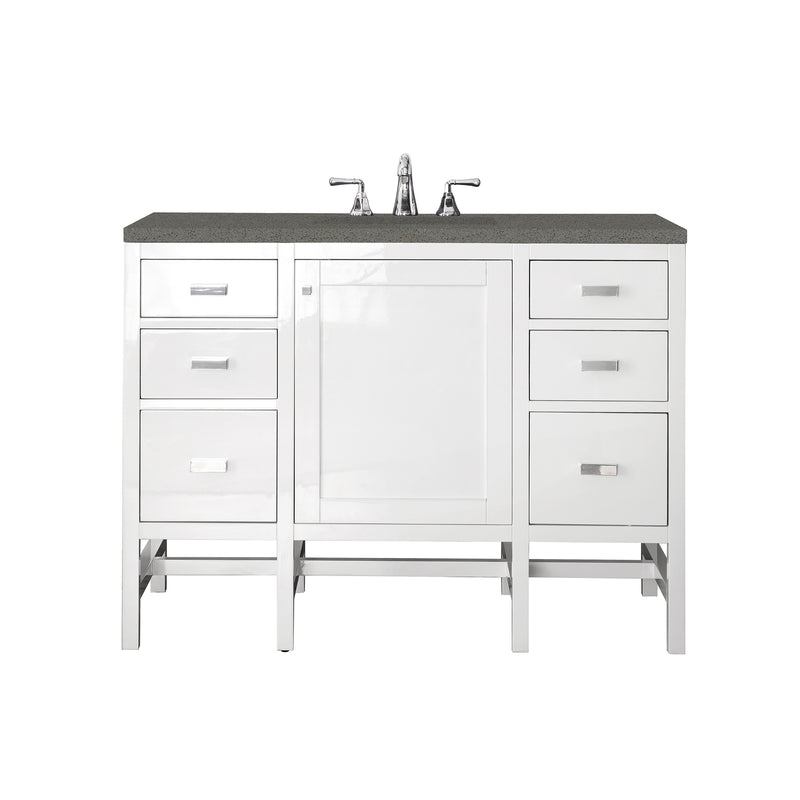 James Martin Addison 48" Single Vanity Cabinet Glossy White with 3 cm Grey Expo Quartz Top E444-V48-GW-3GEX