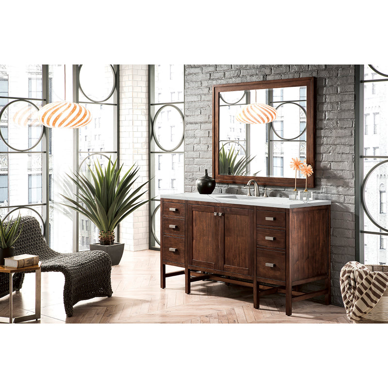 James Martin Addison 60" Single Vanity Cabinet  Mid Century Acacia with 3 cm Ethereal Noctis Quartz Top E444-V60S-MCA-3ENC