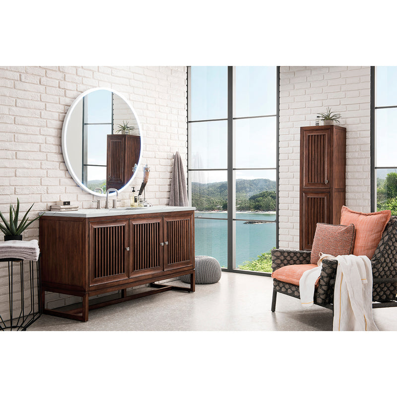 James Martin Athens 60" Single Vanity Cabinet  Mid Century Acacia with 3 cm Ethereal Noctis Top E645-V60S-MCA-3ENC