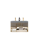 James Martin Columbia 59" Double Vanity Ash Gray Radiant Gold with Dusk Grey Glossy Composite Top 388-V59D-AGR-RG-DGG