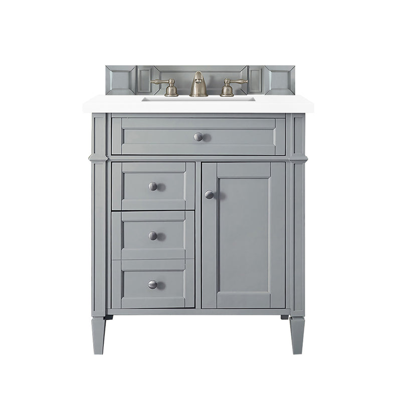 James Martin Brittany 30" Single Vanity Urban Gray with 3 cm Classic White Quartz Top 650-V30-UGR-3CLW