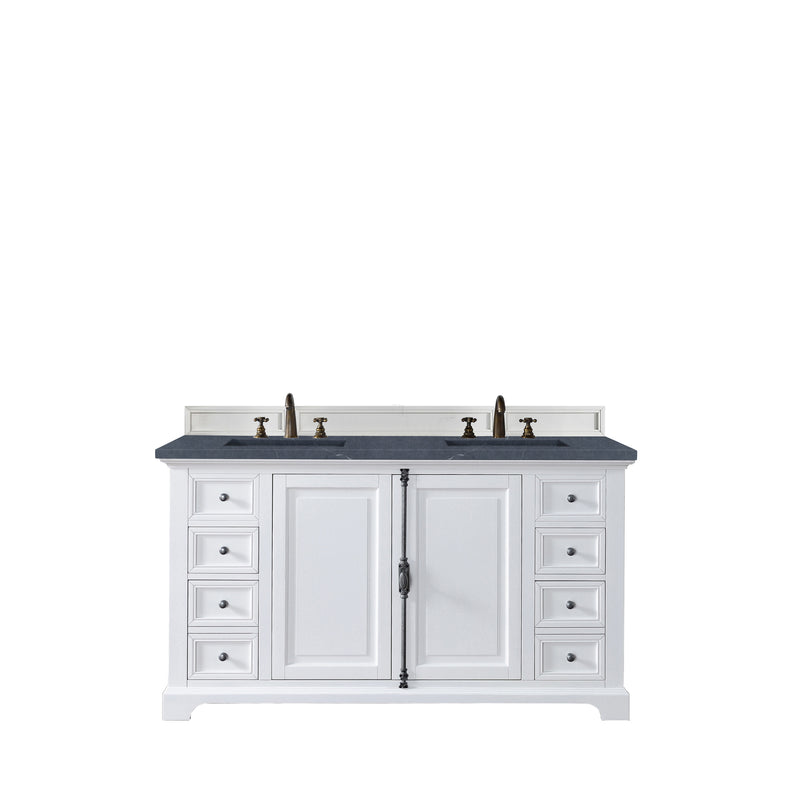 James Martin Providence 60" Double Vanity Cabinet Bright White with 3 cm Charcoal Soapstone Quartz Top 238-105-V60D-BW-3CSP