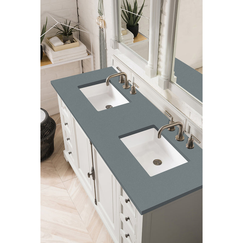 James Martin Providence 60" Double Vanity Cabinet Bright White with 3 cm Cala Blue Quartz Top 238-105-V60D-BW-3CBL