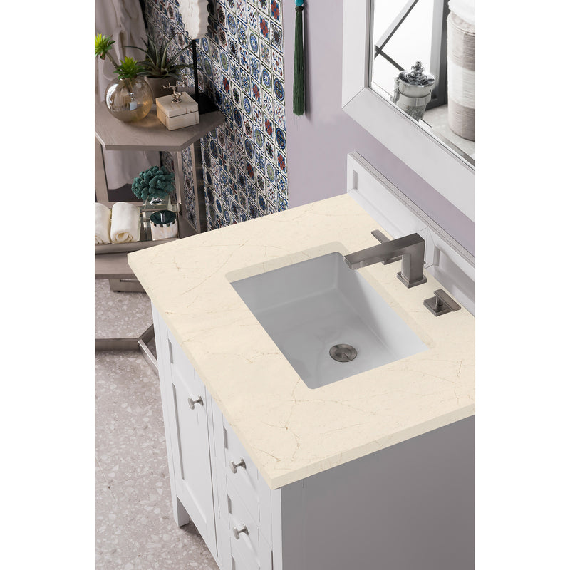 James Martin Palisades 30" Single Vanity Bright White with 3 cm Eternal Serena Quartz Top 527-V30-BW-3ESR