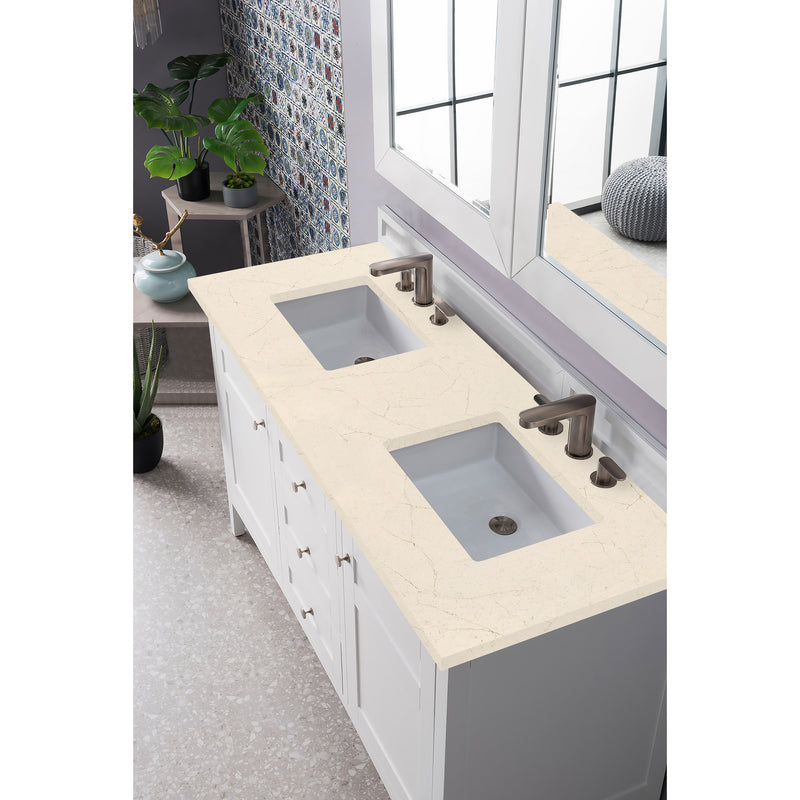 James Martin Palisades 60" Double Vanity Bright White with 3 cm Eternal Serena Quartz Top 527-V60D-BW-3ESR