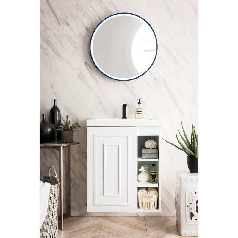 James Martin Alicante' 24" Single Vanity Cabinet Glossy White with White Glossy Resin Countertop E110-V24-GW-WG