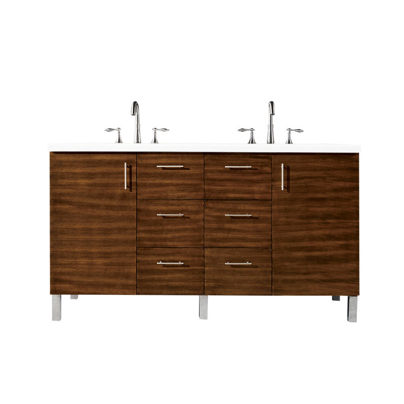 James Martin Metropolitan 60" Double Vanity American Walnut with 3 cm Classic White Quartz Top 850-V60D-AWT-3CLW