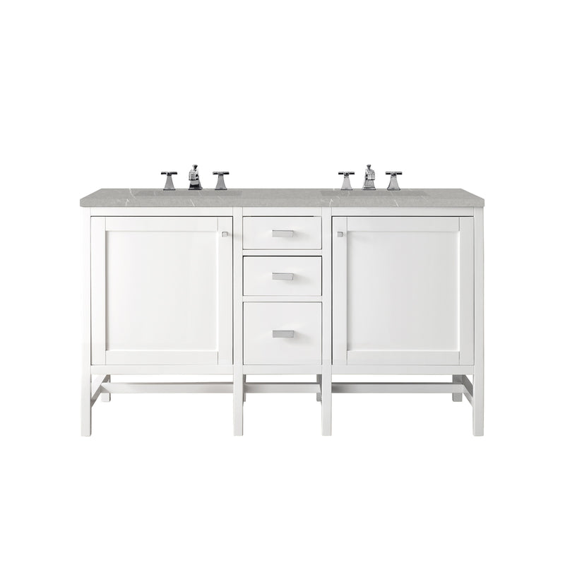 James Martin Addison 60" Double Vanity Cabinet Glossy White with 3 cm Eternal Serena Top E444-V60D-GW-3ESR