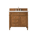 James Martin Brittany 36" Saddle Brown Single Vanity with 3 cm Classic White Quartz Top 650-V36-SBR-3CLW