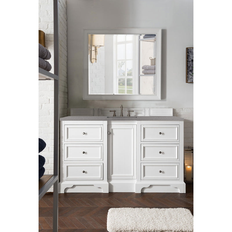 James Martin De Soto 60" Single Vanity Bright White with 3 cm Gray Expo Quartz Top 825-V60S-BW-3GEX