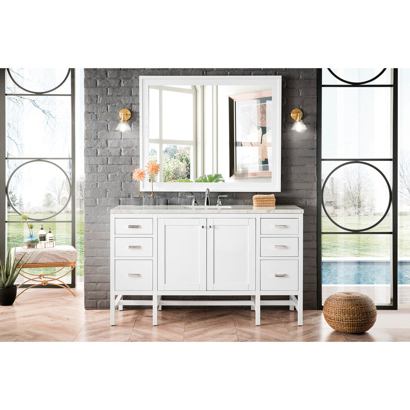 James Martin Addison 60" Single Vanity Cabinet Glossy White with 3 cm Arctic Fall Solid Surface Countertop E444-V60S-GW-3AF