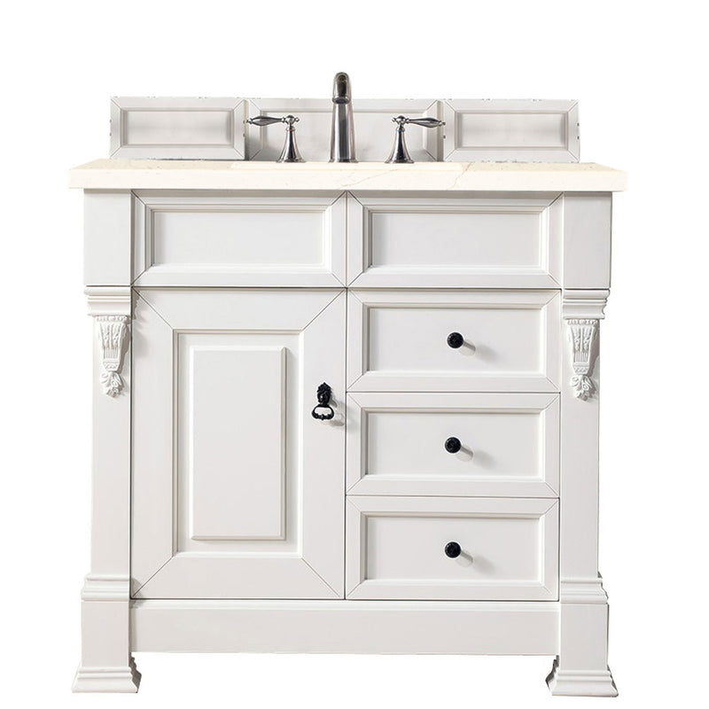 James Martin Brookfield 36" Bright White Single Vanity with 3 cm Eternal Marfil Quartz Top 147-V36-BW-3EMR